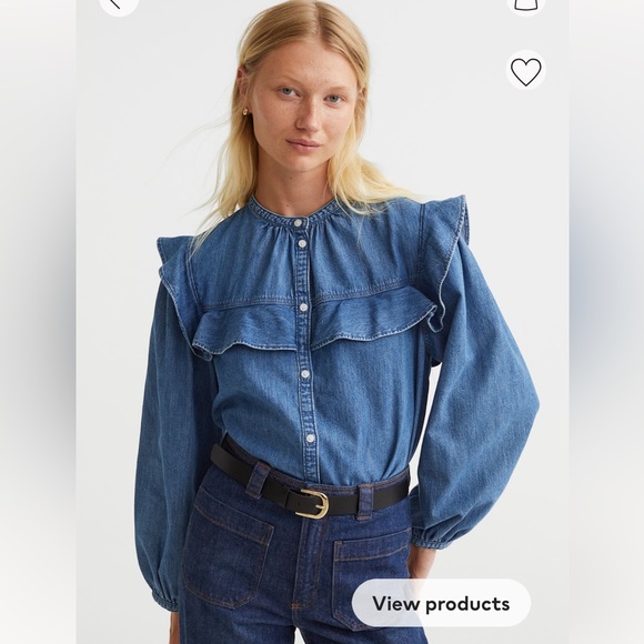 H&M Ruffled Denim Shirt Xs - Picture 1 of 4